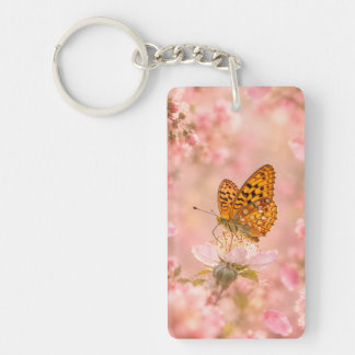 Pink Butterfly Garden Floral Keychain