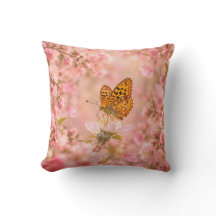 Pink Butterfly Garden Floral Throw Pillow
