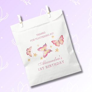 Pink Butterfly Girl 1st Birthday Thank You Favour Bag