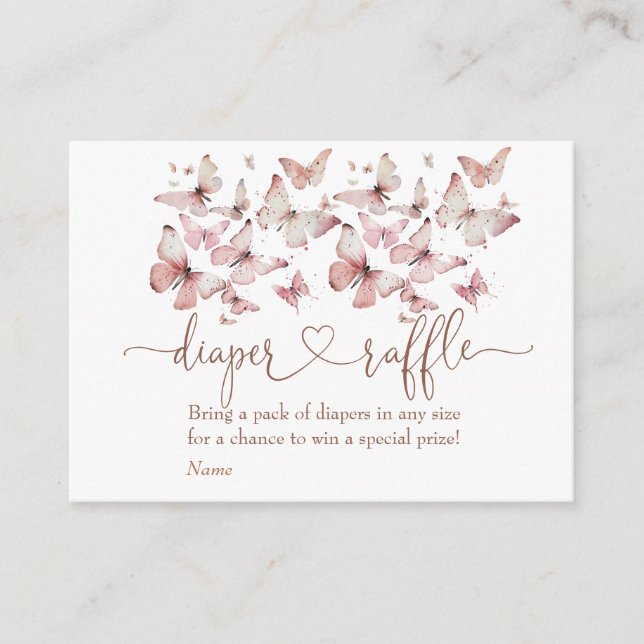 Pink Butterfly Girl Baby Shower Diaper Raffle Enclosure Card (Front)