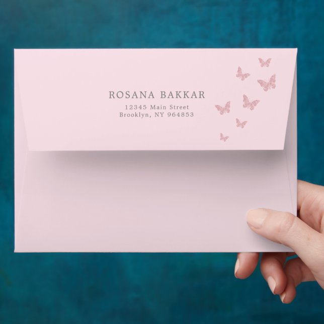 Pink Butterfly girl Baby Shower Envelope (Hand)