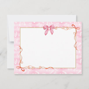 Pink Butterfly & Gold Ribbon Stationery for Here Card