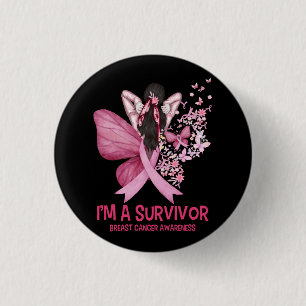 Pink Butterfly Heart I'm A Survivor Breast Cancer 1 Inch Round Button