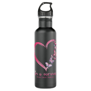 Pink Butterfly Heart I'm A Survivor Breast Cancer  710 Ml Water Bottle