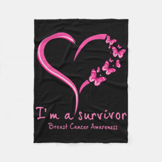 Pink Butterfly Heart I'm A Survivor Breast Cancer  Fleece Blanket