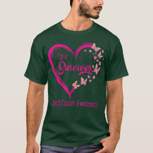 Pink Butterfly Heart I'm A Survivor Breast Cancer T-Shirt