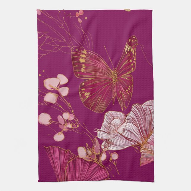 Pink Butterfly Kitchen Towel (Vertical)