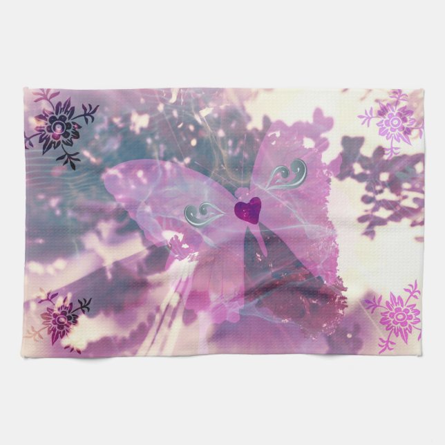 Pink Butterfly Kitchen Towel (Horizontal)