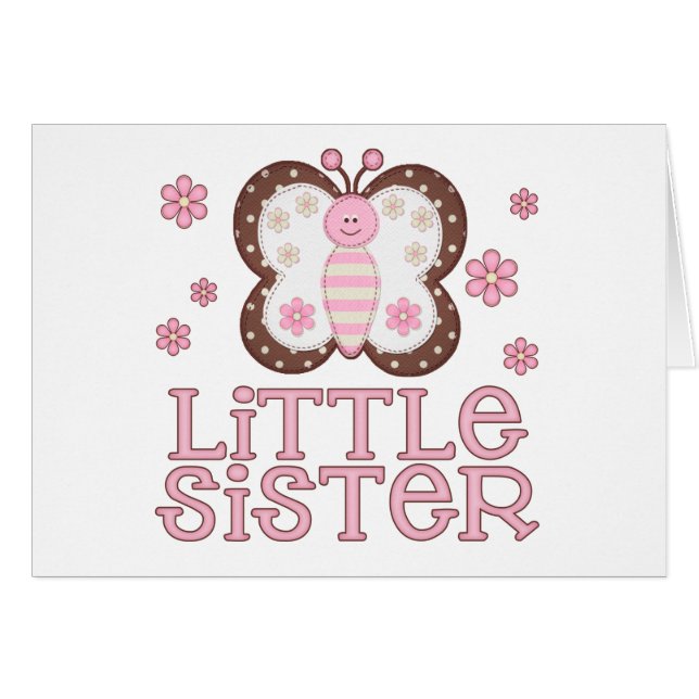 Pink Butterfly Little Sister Blank Card (Front Horizontal)