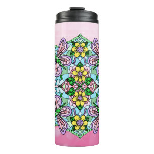 Pink Butterfly Mandala Whimsical Hand Drawn   Thermal Tumbler