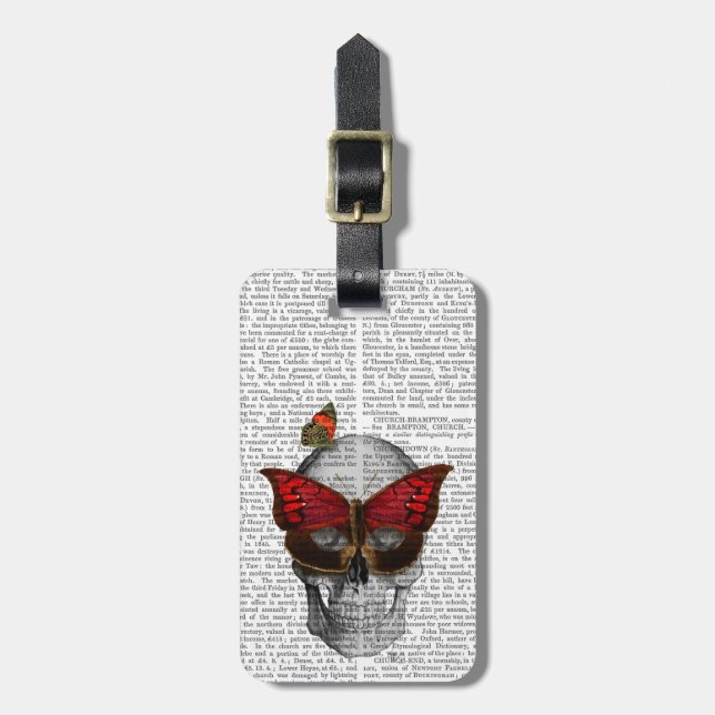Pink Butterfly Mask Skull Luggage Tag (Front Vertical)