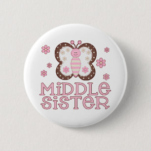 Pink Butterfly Middle Sister 2 Inch Round Button