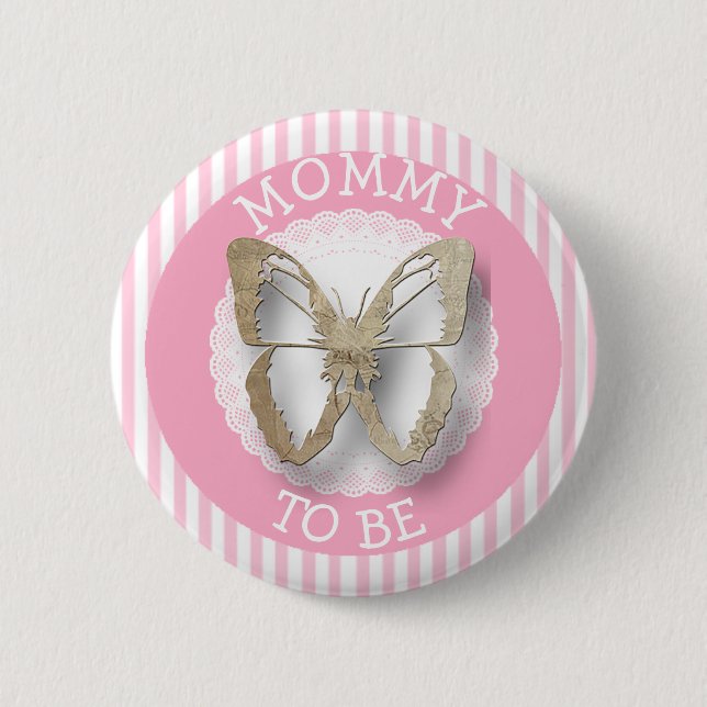 Pink Butterfly Mommy to be baby shower button (Front)