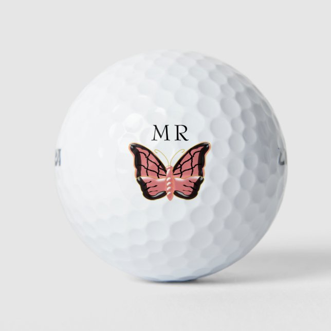 Pink Butterfly Monogrammed Golf Balls (Front)