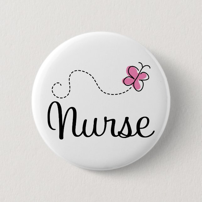 Pink Butterfly Nurse Gift Tee 2 Inch Round Button (Front)