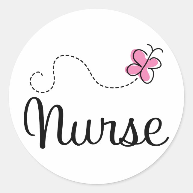 Pink Butterfly Nurse Gift Tee Classic Round Sticker (Front)