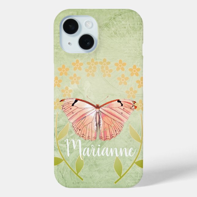 Pink Butterfly on Green Floral Background Case-Mate iPhone Case (Back)