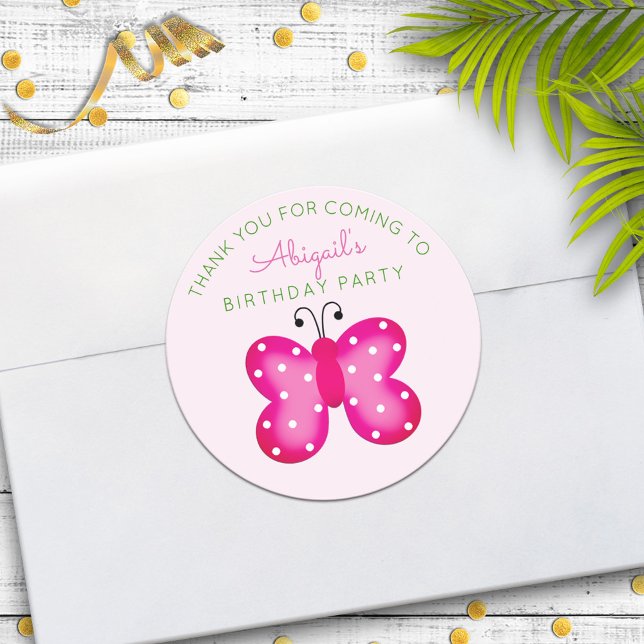 Pink Butterfly Party Favour Thank You Stickers (Creator Uploaded)