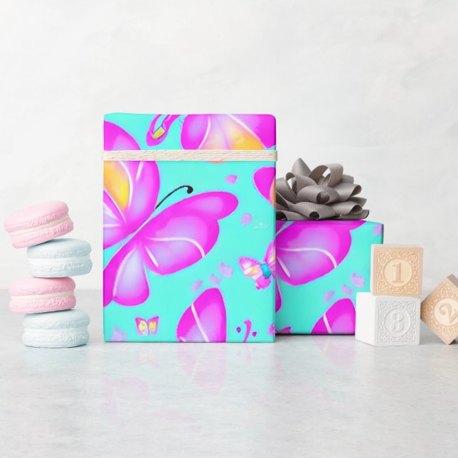 Pink Butterfly Pastel Nature wrapping paper (Baby Shower)