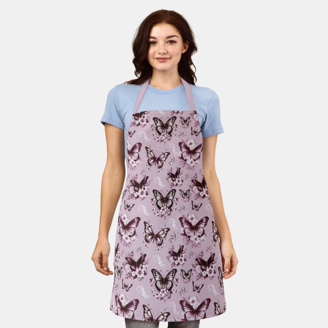 Pink Butterfly Pattern Apron (Worn)