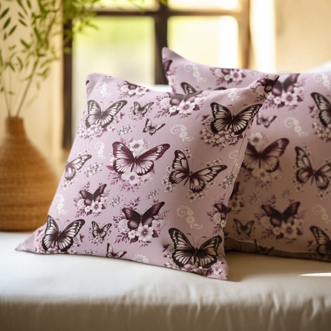 Pink Butterfly Pattern Throw Pillow (Creator Uploaded)