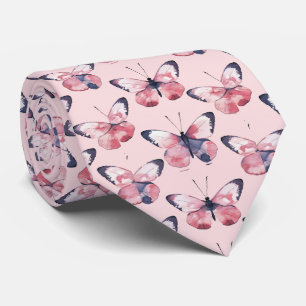 Pink Butterfly Pattern Tie