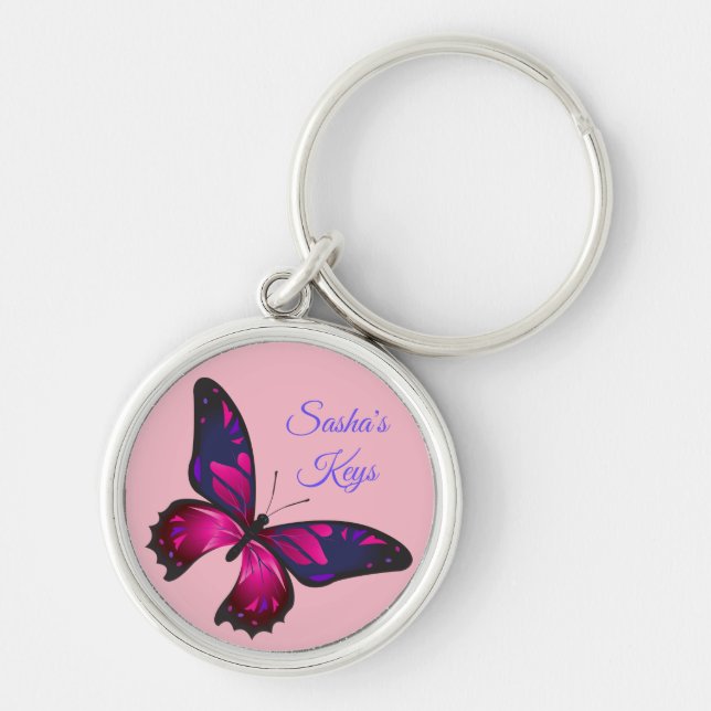 Pink Butterfly *Personalize* Keychain (Front)