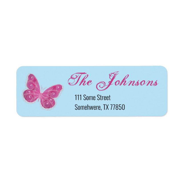 Pink Butterfly Personalized Address Labels (Front)