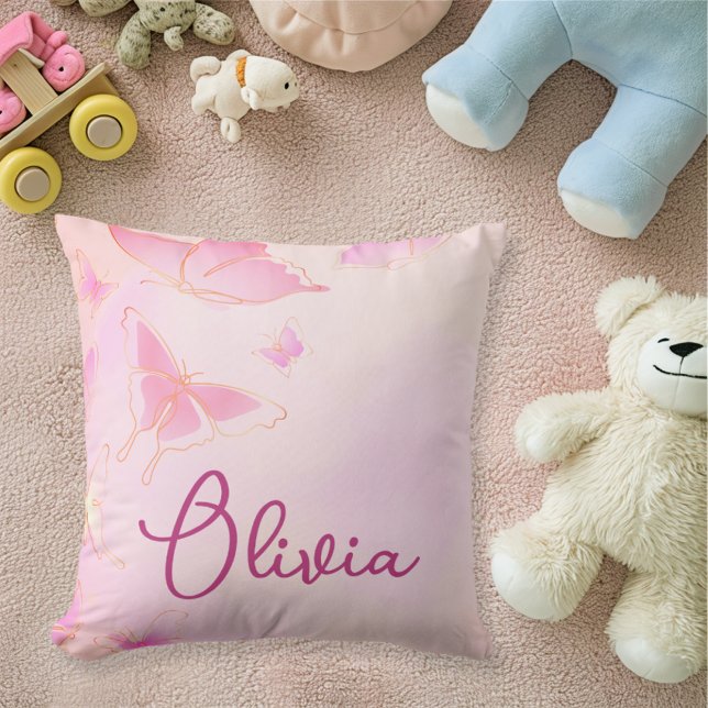 Pink Butterfly Personalized Girls Cushion (Creator Uploaded)