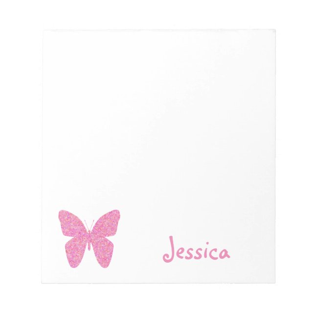 Pink Butterfly Personalized Girly Name  Notepad (Front)