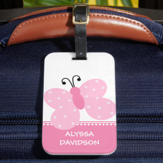 Pink Butterfly Personalized Luggage Tag