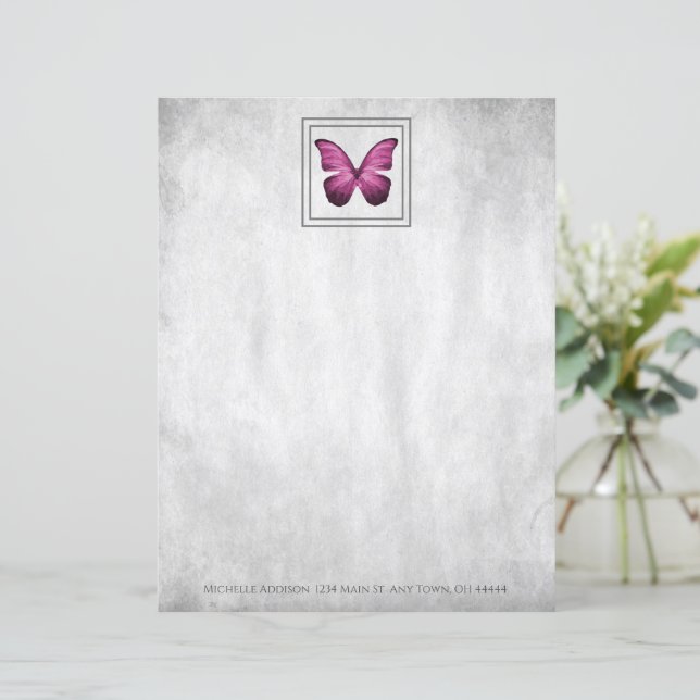 Pink Butterfly Personalized Paper Sheet (Standing Front)