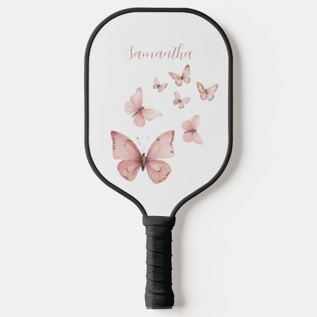 Pink Butterfly Personalized  Pickleball Paddle (Front)