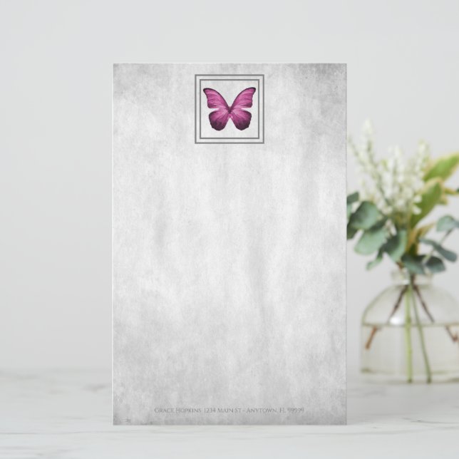 Pink Butterfly Personalized Stationery (Standing Front)