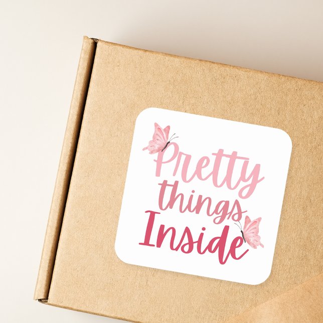 Pink Butterfly Pretty Things Inside Square Sticker (Creator Uploaded)