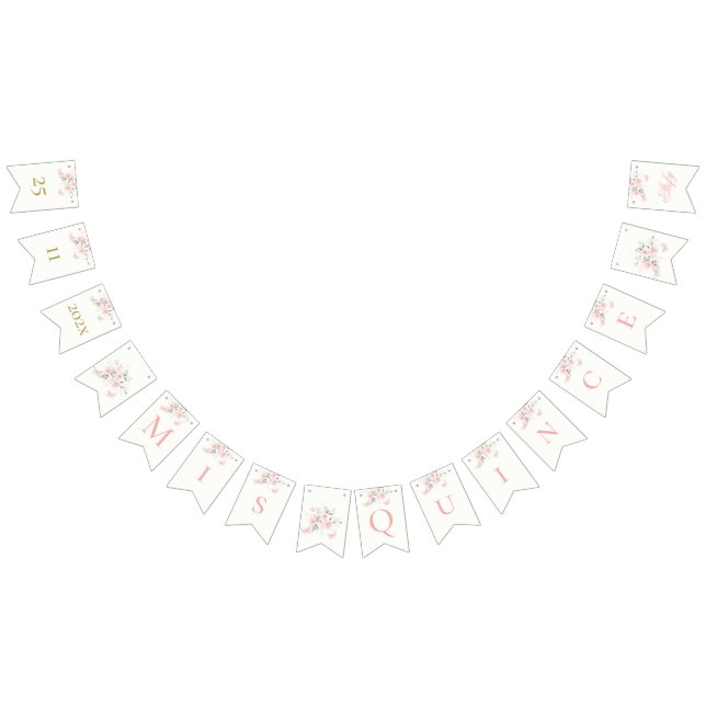 Pink Butterfly Quinceañera Bunting Flags (All)