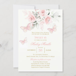 Pink Butterfly Quinceañera Invitation