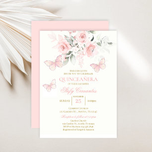 Pink Butterfly Quinceañera Invitation