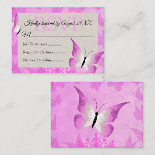 Pink Butterfly Quinceañera RSVP Card