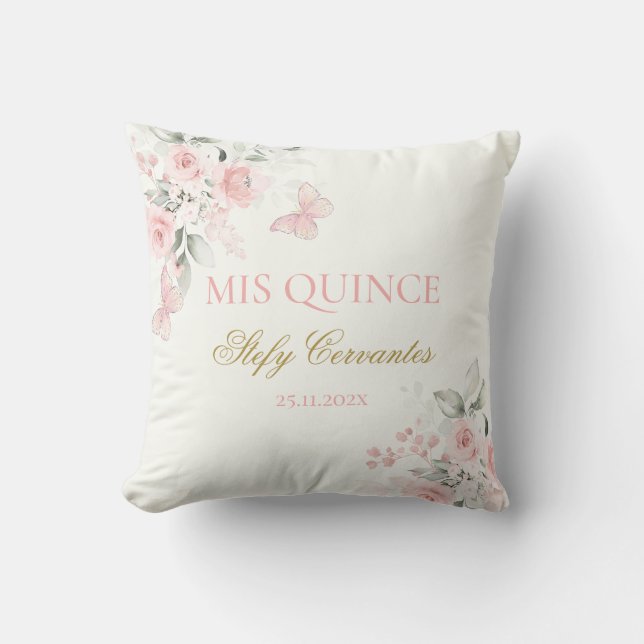 Pink Butterfly Quinceañera Throw Pillow (Front)