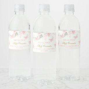 Pink Butterfly Quinceañera Water Bottle Label