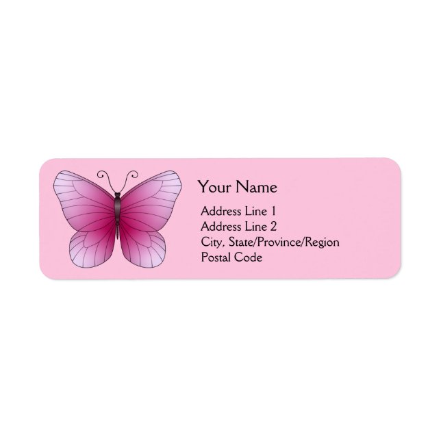 Pink Butterfly Return Address Labels (Front)
