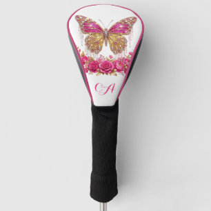 Pink Butterfly Roses Glam Personalized Design Golf Head Cover