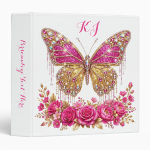 Pink Butterfly Roses Gold Personalized Design Binder