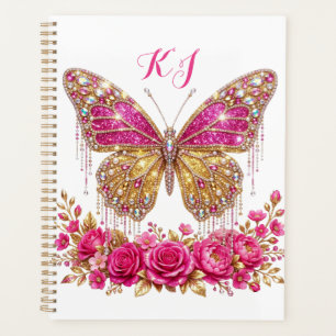 Pink Butterfly Roses Gold Personalized Design Planner