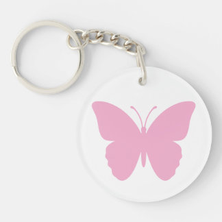Pink Butterfly Round Single Sided Keychain
