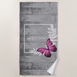 Pink Butterfly Rustic Beach Towel