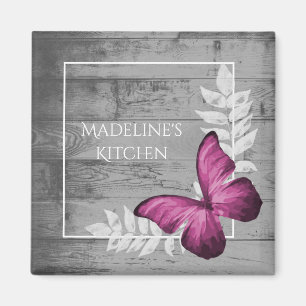 Pink Butterfly Rustic Magnet