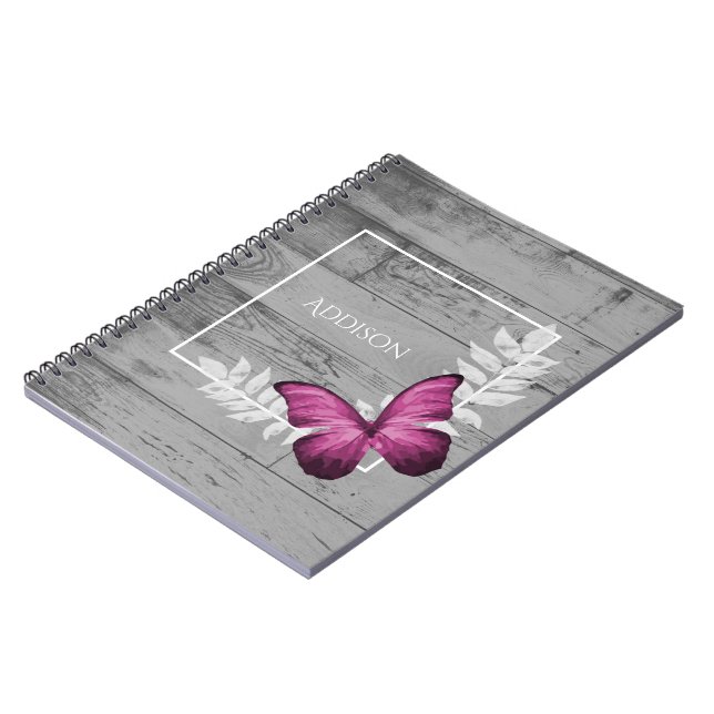 Pink Butterfly Rustic Personalized Notebook (Left Side)
