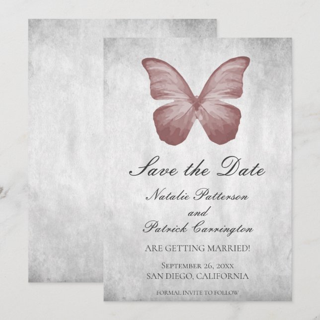 Pink Butterfly Save the Date Invite (Front/Back)